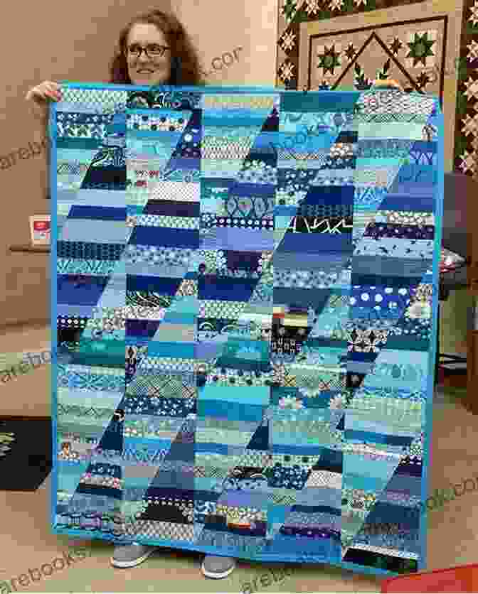 Image Of A Modern Strip Quilt With Alternating Strips Of Navy, White, And Turquoise Fabric. Scrap Basket Beauties: Quilting With Scraps Strips And Jelly Rolls