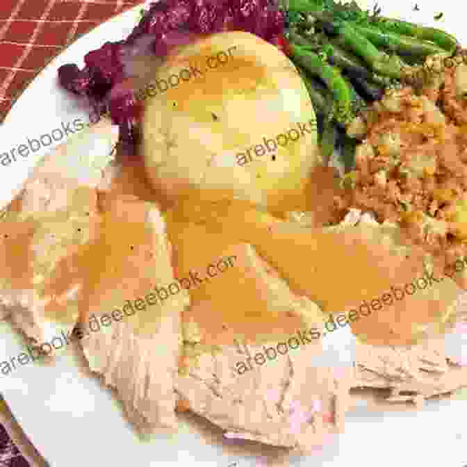 Plate Of Roasted Turkey, Mashed Potatoes, And Stuffing On A Wooden Table A Simple Christmas On The Farm